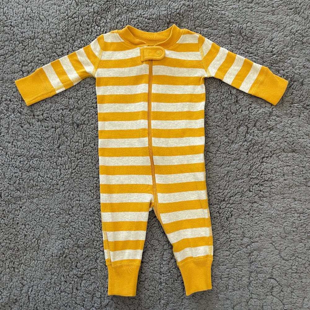 Hanna Andersson Mustard Stripe Zip Pajamas 0–3M Organic Cotton Baby Unisex